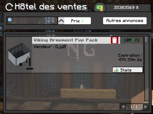 Onglet mes annonces de HDV de NG avec le pack